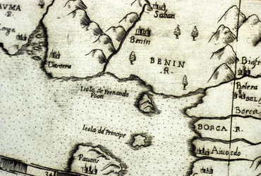 Beninský záliv (bývalý Dahomey), část Guinejského zálivu, na základě mapy Urbano Monte