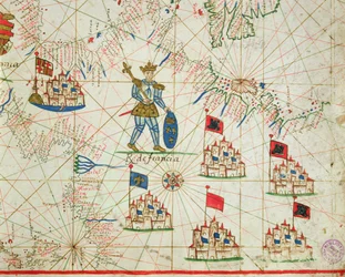 Francouzské království, z námořního atlasu, 1646 (inkoust na pergamenu)