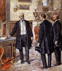 Rozdělení Norska a Švédska v roce 1905 (barevná litografie)