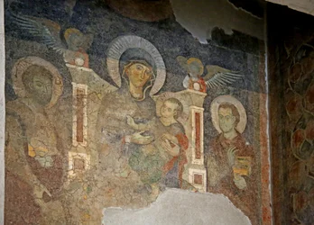 Panna a dítě mezi svatým Kosmou a svatým Damiánem