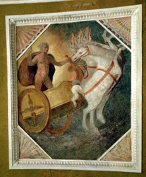 Síň na úrovni Nymphaea, detail klenební výzdoby zobrazující Dia sestupujícího z Olympu ve svém voze, možná popravený Bartolomeem Ammannati (1511-92) (freska)