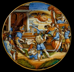 Mučednictví bratrů Jana a Pavla za vlády císaře Juliana Apostaty (Flavius Claudius Julianus, 331-363), vyrobeno v Urbinu, Itálie. Kolem roku 1540, Florencie, Museo Nazionale del Bargello