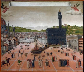 Hranice Girolamo Savonarola na náměstí Piazza della Signoria, Florencie v roce 1498 (malba)