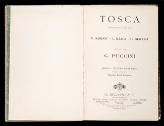 Titulní strana, Libretto della Tosca, Giacomo Puccini, Ricordi Edition, Itálie