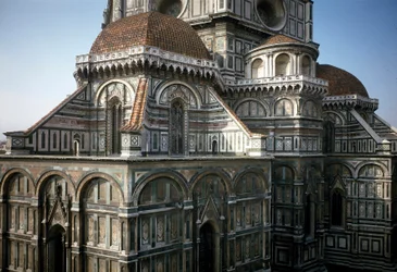 Pohled na apsidu florentské katedrály (Duomo Santa Maria del Fiore). 14.-15. století, Florencie, Itálie