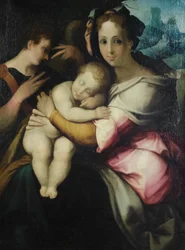 Panna s dítětem, neznámý autor z Toskánska, polovina 16. století (olej na plátně)