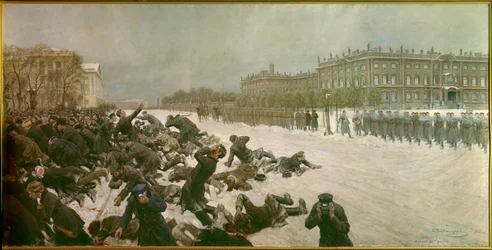 Začátek ruské revoluce roku 1905: střelba na Palácovém náměstí 22. ledna