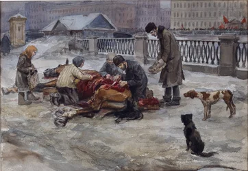 Hladová léta v Petrohradě od Vladimirova, Ivana Alexejeviče (1869-1947). Akvarel, kvaš na papíře