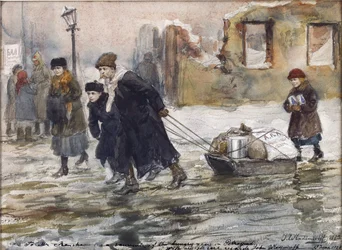Přeprava jídla na saních Vladimirov, Ivan Alexejevič (1869-1947). Akvarel, kvaš na papíře