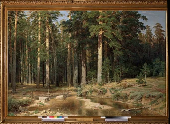 Hájek mastových stromů (nebo nepravý ašóka, Polyalthia longifolia) - Obraz Ivana Ivanoviče Šiškina (Chichkine) (1832-1898)