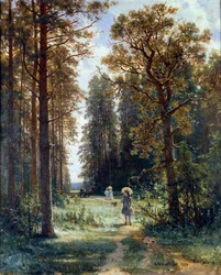 Cesta lesem Čištění krajiny v lese. Obraz Ivana Ivanoviče Šiškina (1832-1898) 1880 Petrohrad, Ermitáž