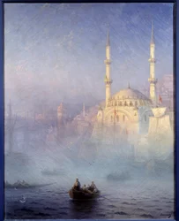 Konstantinopol, mešita Tophane (Mesquee Nusretiye) Obraz od Ivana Constantinoviče Aivazowského (Aivazovskij 1817-1900) 1884 Ne. 1,15 x 0,9 m Brest, Muzeum výtvarných umění - Konstantinopol, mešita Tophane (Nusretiye Mosque). Obraz Ivan Konstan