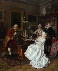 Císařovna Kateřina II na návštěvě učence Michaila Lomonosova, 1884