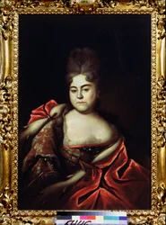 Portrét velkovévodkyně Natalya Alexejevna Ruska (1673-1716), sestra cara Petra Velikého (1672-1725) (Portrét velkovévodkyně Natalya Alexeevna, sestra cara Petra Velikého). Obraz od Ivana Nikitiče Nikitina (Nikitin) (asi 1680-po 1