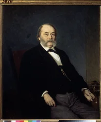 Portrét spisovatele Ivana Gončarova (1812-1891) (Portrét autora I. Gončarova). Obraz Ivan Nikolajevič Kramskoj (1837-1887), olej na plátně