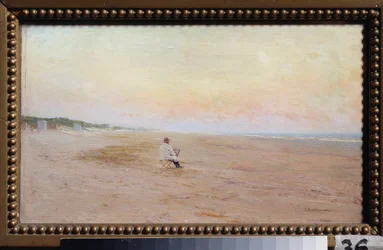Umělec na břehu - Umělec na pobřeží - Obraz Ivana Pavloviče Pokhitonova (1850-1923), olej na dřevě - ruské umění