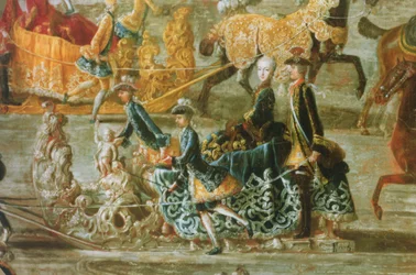Císařská jízda na saních u příležitosti sňatku rakouského císaře Josefa II s jeho 2. manželkou Marií Josephou von Bayern: detail saní (viz také 87694)