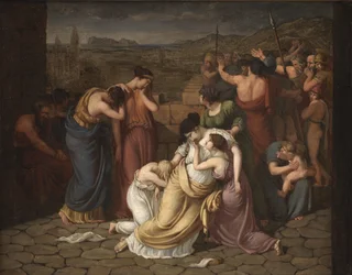 Andromache v zoufalství při pohledu na Hectorovo tělo