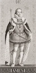 Jakub I. (1566-1625) z knihy "Ilustrace k anglickým a skotským dějinám", I. díl
