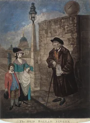 Starý zpěvák balad stojící na rohu ulice, c1780