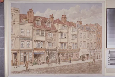 Pohled na č. 140-156 na západní straně Borough High Street, 1888