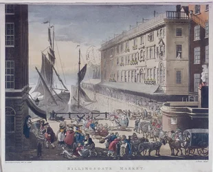 Billingsgate Market and Wharf, Londýn, 1808