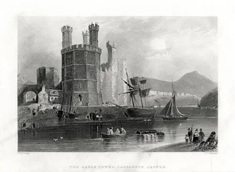 Orlí věž, hrad Carnarvon, Caernarfon, Severní Wales, 1860