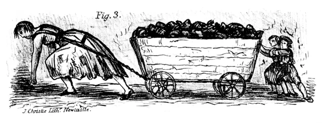 Ženy a děti coal putters, Mid and East Lothian, Skotsko, 1848