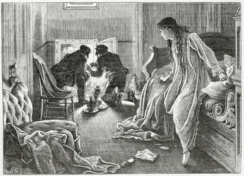 Velmi tiše jsem zvedl ruku a vytáhl dýku zpod polštáře, ilustrace k thrillerovému kriminálnímu příběhu „Příběh jizvy“, z „Appleton
