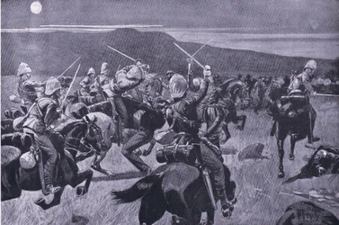 Moonlight charge of the 19th Hussars nr Steenkampsberg , ilustrace z After Pretoria: The Guerilla War