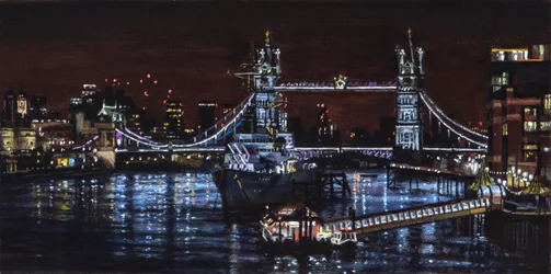 HMS Belfast v noci, 2000 (olejomalba)