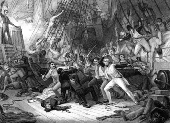 Nelson nalodění na San Josef, bitva u Cape St Vincent, 1797.