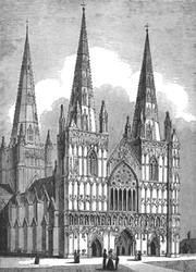Západní fronta katedrály Lichfield, Staffordshire, c1843