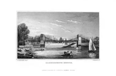 Hammersmith Bridge, Hammersmith, Londýn, 1829.
