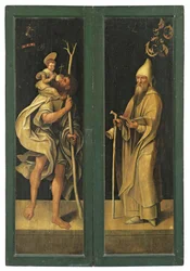 Sv. Kryštof nesoucí Kristovo dítě a sv. Antonín opat, vnější strany oltářního obrazu