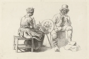 Studijní list se ženou u kolovrátku a sedícím mužem Studijní tisky / Etudes gravées (název série)