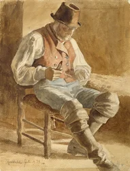 Fisherman Mending a Net, 1834 (tužka a wc na papíře)