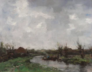 Říční krajina s farmářskými domy, konec 70. let 19. století