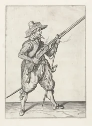 Mušketýr umístí svůj furket pod, kolem 1600