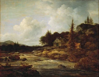 "Krajina s horskou řekou" (malba na plátně)