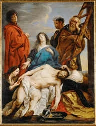Pieta. Svatá Maria drží na sobě Kristovo tělo.
Marie Magdaléna stahuje trny z Kristova čela.
Marie Salome mu zvedá ruku (malba na plátně)