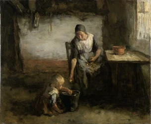Žena loupající brambory