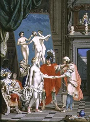 Alexandr Veliký (356–323 př. n. l.) uvádí Campaspe do Apelles (4. století př. n. l.)