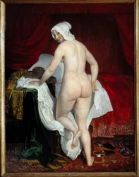 Ležící mladá žena, zvaná italská hodina spánku. Obraz Jacoba van Loo (1614-1670), 1650. Plátno, 1,87 x 1,43 m. Lyon, Musée des Beaux-Arts