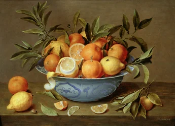 Zátiší s pomeranči a citrony v porcelánové míse Wan-Li