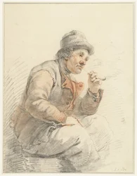 Sedící farmář kouřící dýmku