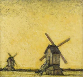 Krajina se dvěma větrnými mlýny, kolem roku 1900