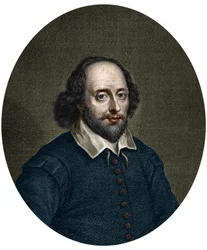 Portrét Williama Shakespeara (1564-1616), anglického spisovatele. Rytina Jacobuse Houbraken 1747.
