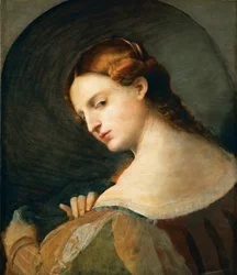 Portrait de jeune femme de profil - Portrét mladé ženy z profilu, od Palma il Vecchio, Jacopo, starší (1480-1528). Olej na dřevě, c. 1520. Rozměr : 49x42,4 cm. Uměleckohistorické muzeum, Vienne
