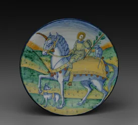 Talíř: Man Riding a Unicorn, c. 1510.
